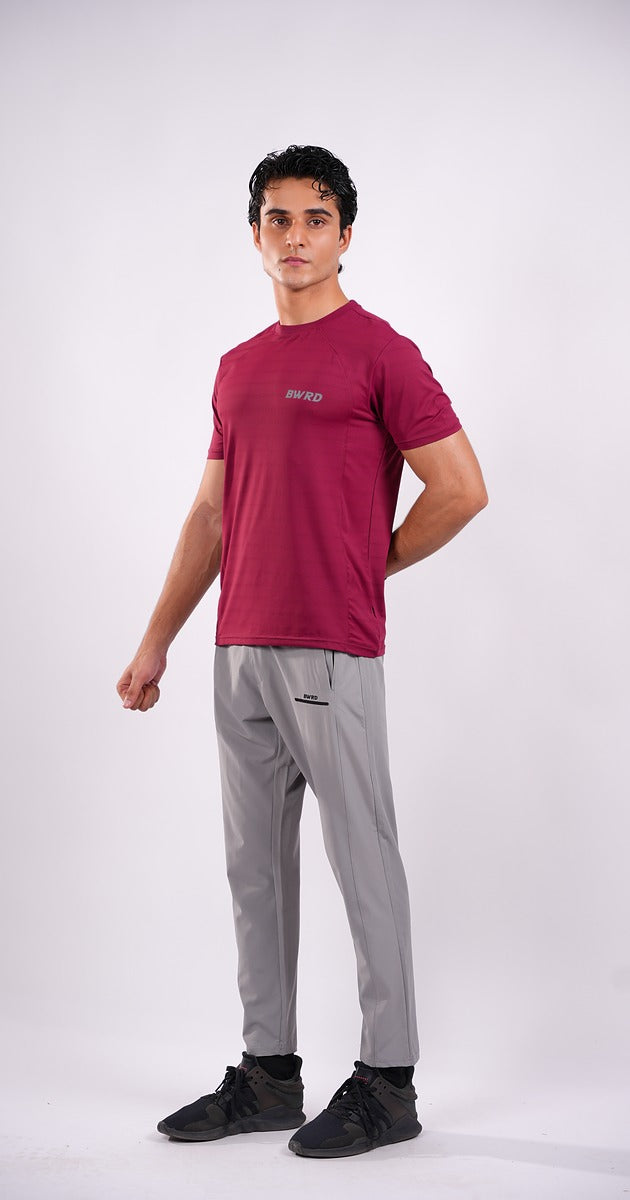 Plain Polyester Burgandy Tee Slim Fit