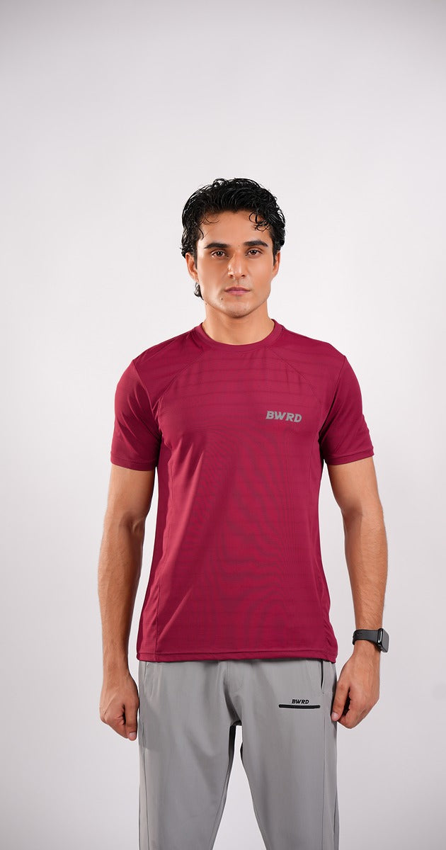 Plain Polyester Burgandy Tee Slim Fit