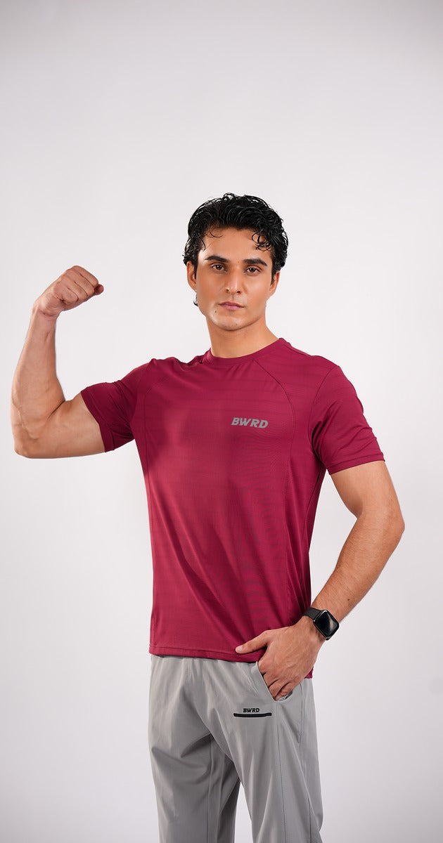 Plain Polyester Burgandy Tee Slim Fit