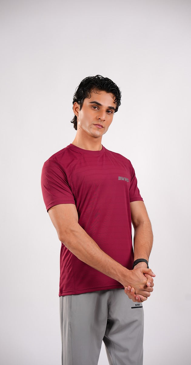 Plain Polyester Burgandy Tee Slim Fit