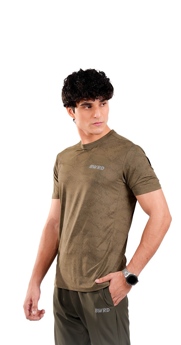 CAMO Polyester Olive Green Tee Slim Fit