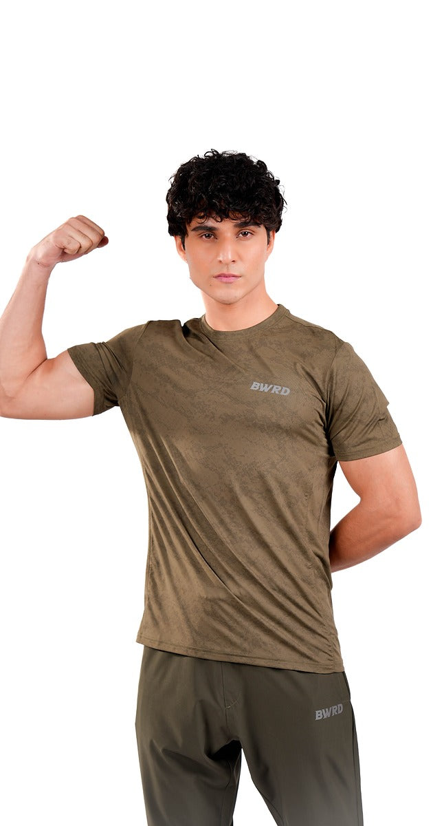 CAMO Polyester Olive Green Tee Slim Fit