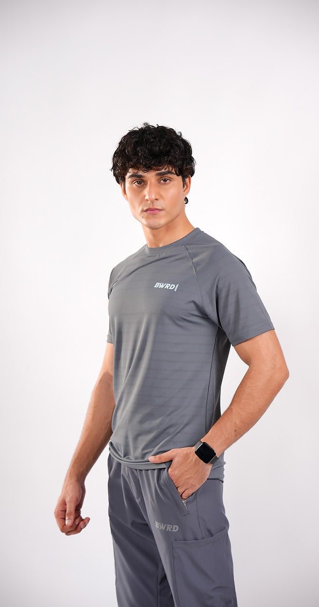 Plain Polyster Grey Tee Slim Fit