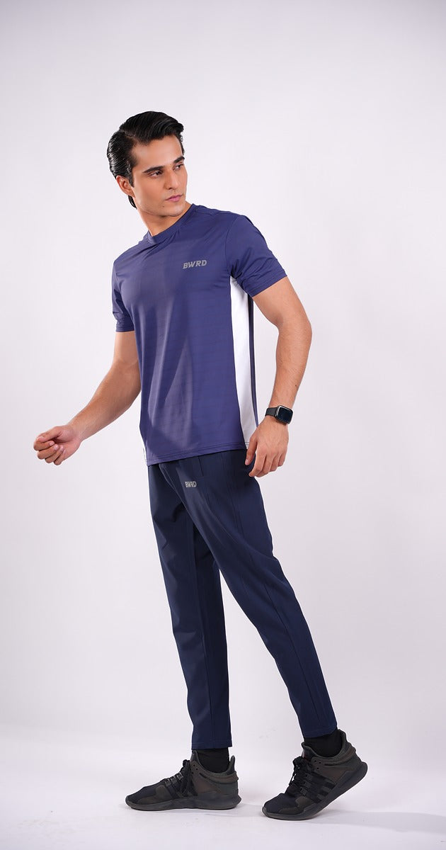 Stripe Polyester Navy Blue Tee Slim Fit