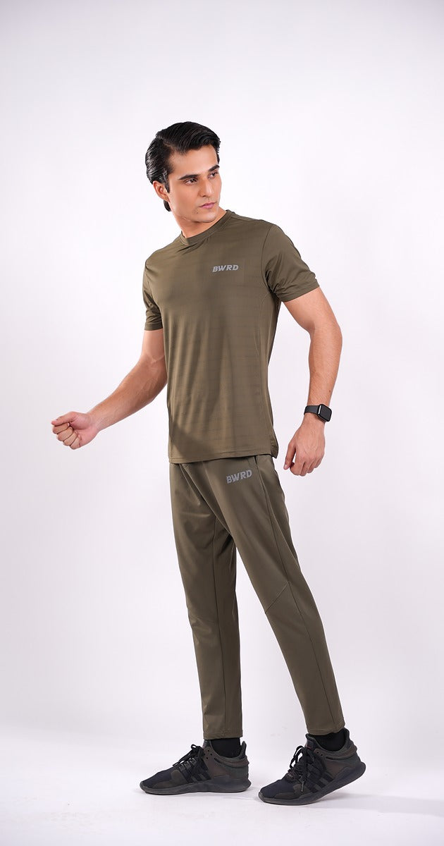 Plain Polyester Olive Green Slim Fit Tee
