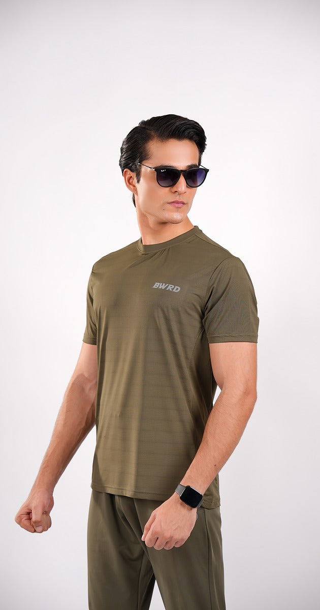 Plain Polyester Olive Green Slim Fit Tee