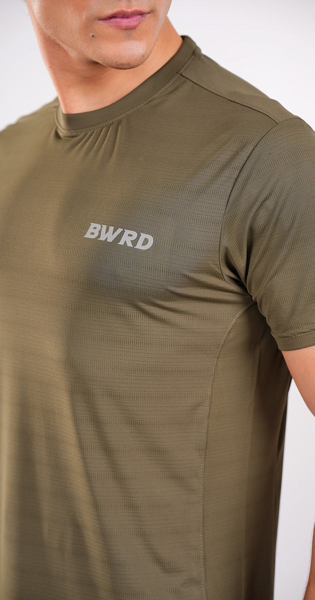 Plain Polyester Olive Green Slim Fit Tee